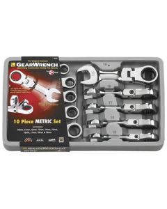 Gearwrench 10 Piece Metric 10 -19mm Stubby Ratcheting Flex Head Wrench Set 9550 