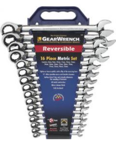 Gearwrench 16 Piece Metric 8 - 25mm Reversible Combination Ratcheting Spanner Set 9602