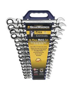 Gearwrench 16 Piece Metric 8 - 25mm Combination Flex Head Ratcheting Spanner Set 9902
