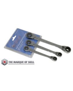 Britool Hallmark 3 Piece Metric 4 in 1 Reversible Ratcheting Wrench Set RQSET3