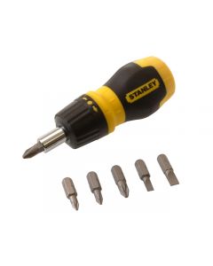 Stanley Stubby Ratchet Screwdriver with 6 screwdriver bits STA066358